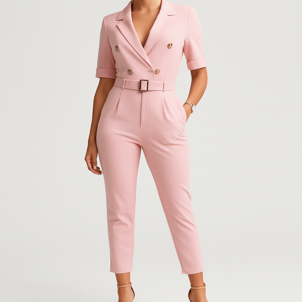 Elegancki kombinezon z kołnierzem i paskiem